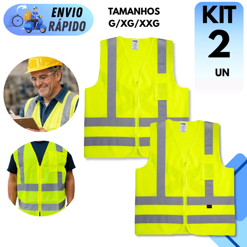 KIT 2 COLETES SINALIZAÇÃO REFLETIVO SEGURANÇA EPI REFORÇADO PARA SINALIZAÇÃO MOTOBOY CICLISTA