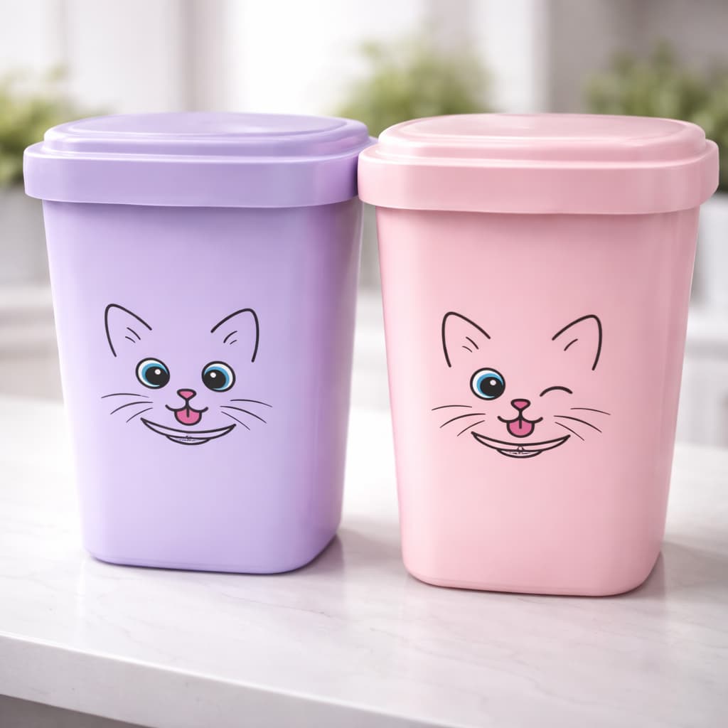 Kit 2 Unidades Lixeira 4.5L Gatinho – Lixeira de Plástico com Design Fofo para Organizar e Decorar