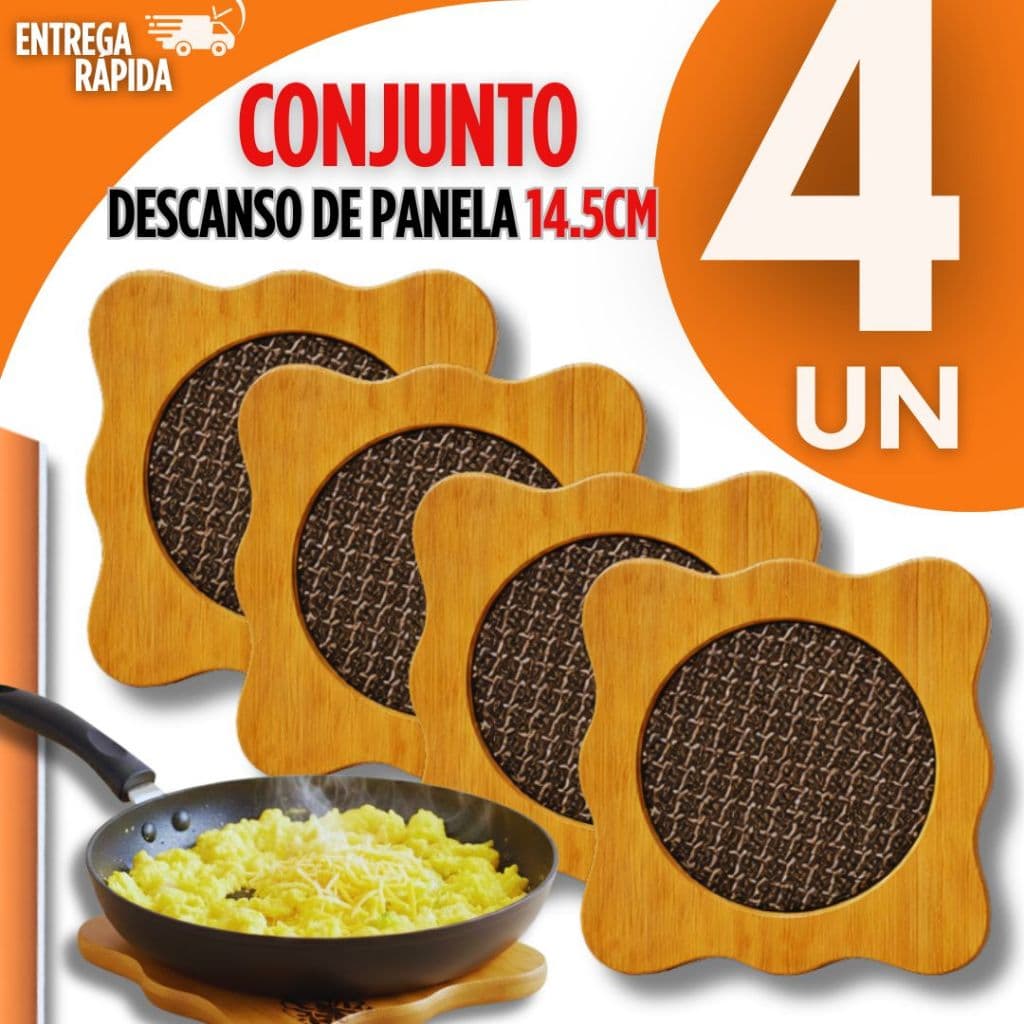 Jogo 4 Descanso de Panela Bambu Casa Cozinha Jantar Premium Prático, Protege a Mesa Quente Premium