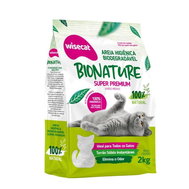 Areia Higiênica Para Gato de Mandioca 2kg  Wisecat Biodegradável Areia de Gato Sustentável Envio Imediato