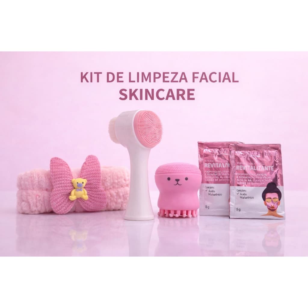 Kit Limpeza Facial Completo 5 Itens – Removedor de Cravos + Escova 2 em 1 + Faixa Skincare