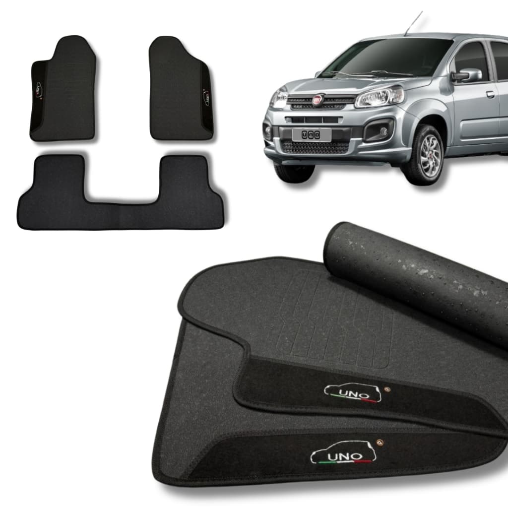 Jogo Tapete Emborrachado Fiat Uno Personalizado Preto