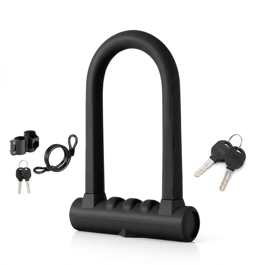 Bloqueio U 192x128mm para Bicicleta com Cabo Auxiliar e Sistema de Fixação no Quadro Wassay com Revestimento Protetor