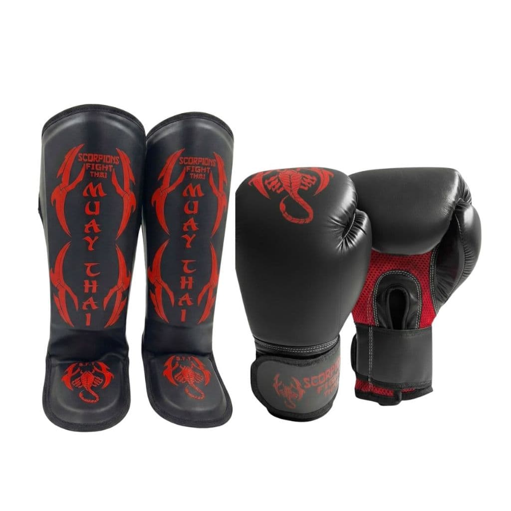 Kit  Muay Thai Kickboxing Boxe Luva Caneleira Scorpions