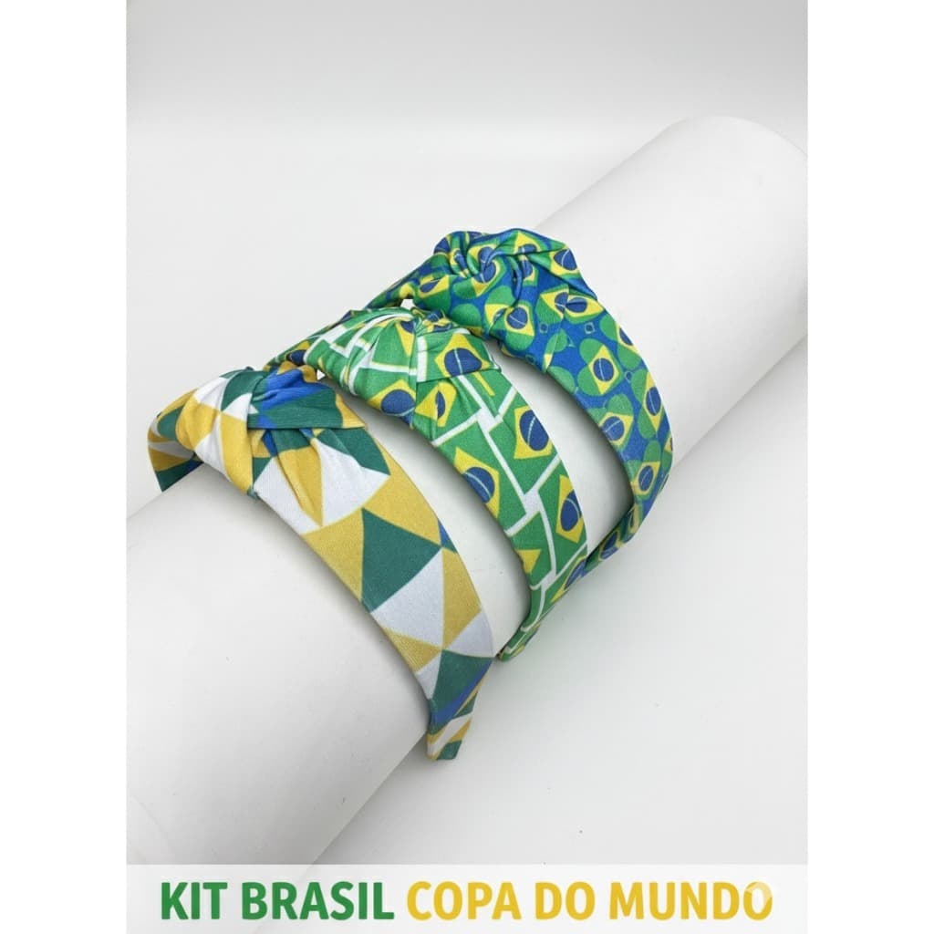 Kit 3 Tiaras Brasil Copa do Mundo Acessório de Cabelo Torcida Feminina