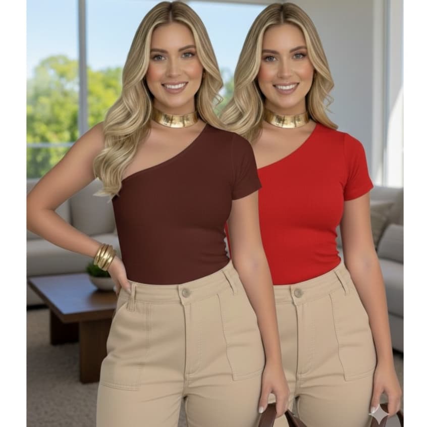 Kit (2) Blusinha Feminina Mula Manca Com Manga Curta Moda Suplex com Forro Estilo Blogueira Verão Estilo Social
