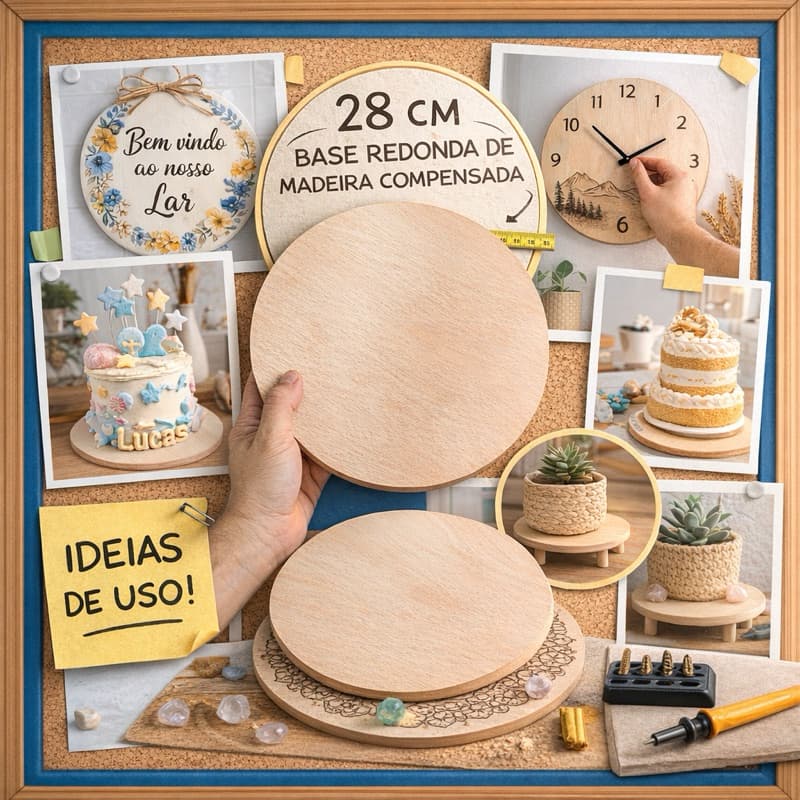 Recorte Redondo para artesanato em Madeira Compensada 28 cm