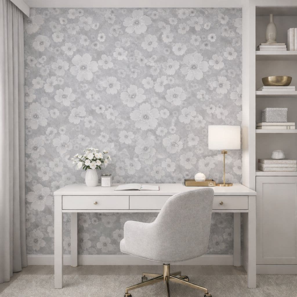 Papel De Parede Adesivo Floral 114 Fundo CINZA P/ Sala Quartos Impermeável Autocolante 50Cm de larg.