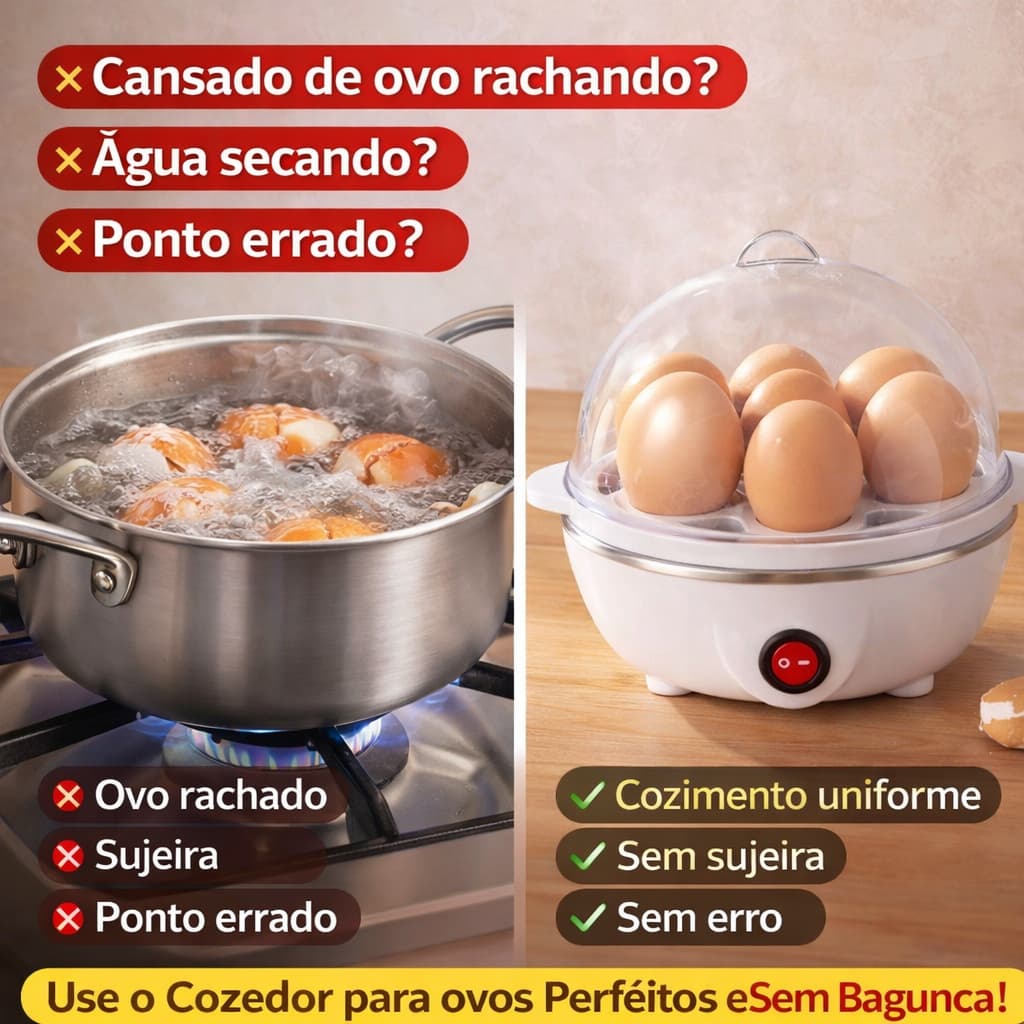 Cozedor de Ovos Elétrico Automático 7 Ovos 110V/220V Compacto Cozinha a Vapor 16 x 16