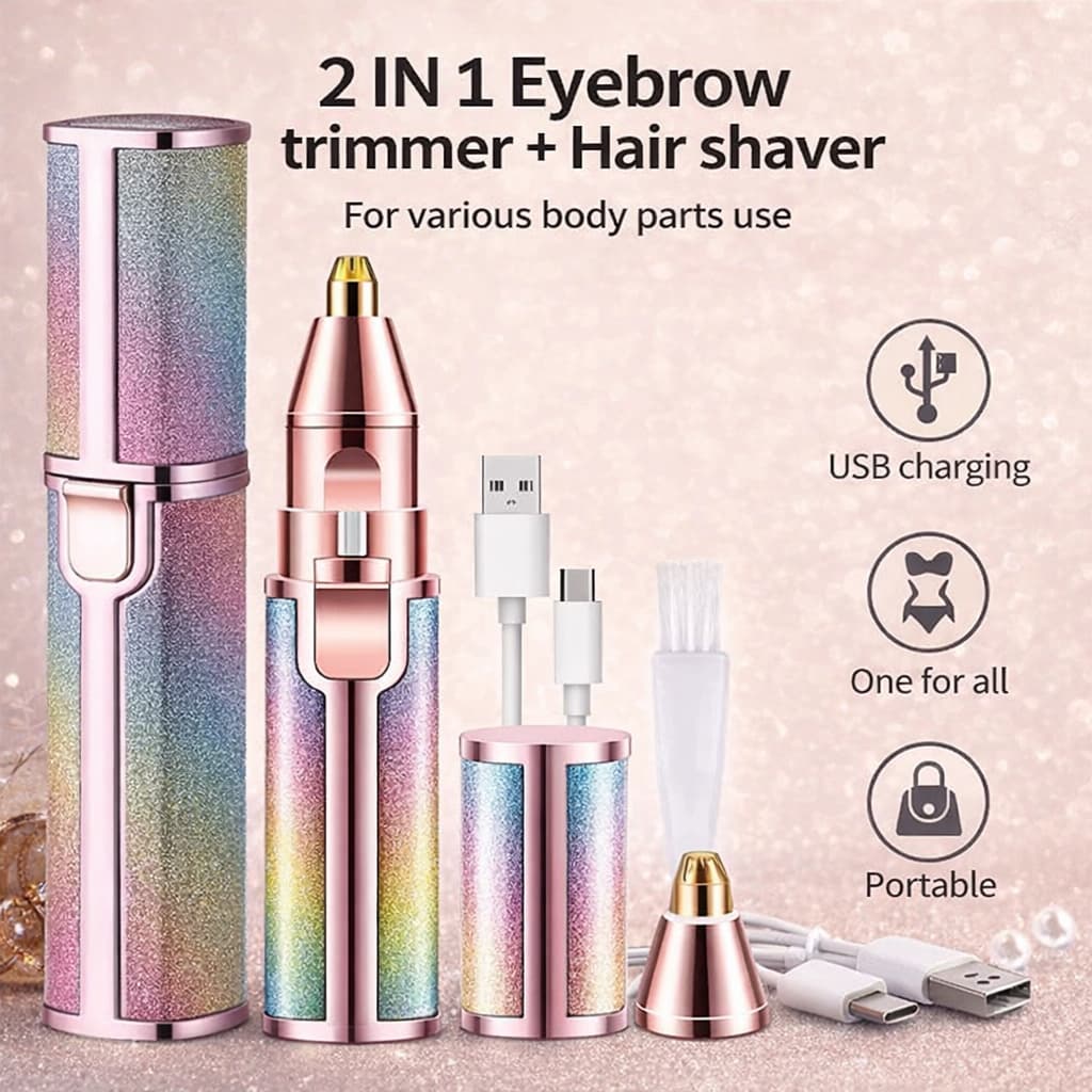 Kit Depilador 2 em 1 Recarregável USB Sobrancelha Buço Removedor de Pelos Facial Profissional