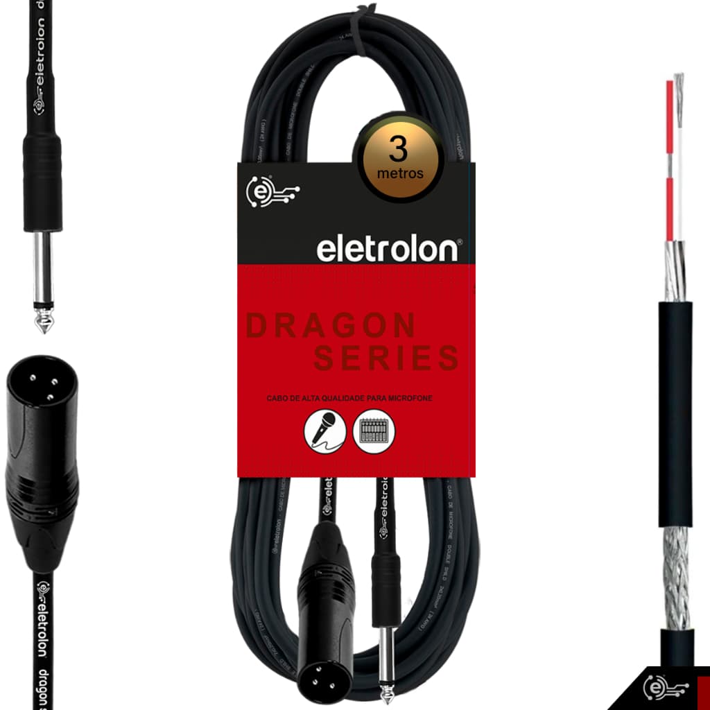 Cabo Plug P10 Mono Para XLR Macho Bateria Instrumentos Teclado Mesa Som Caixa Ativa - Disponível em Vários Metros
