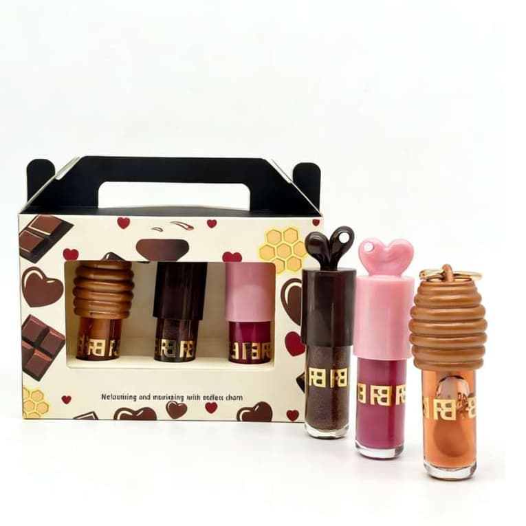 Kit de Gloss Labial Trio: Sabor Chocolate, Brilho e Beleza