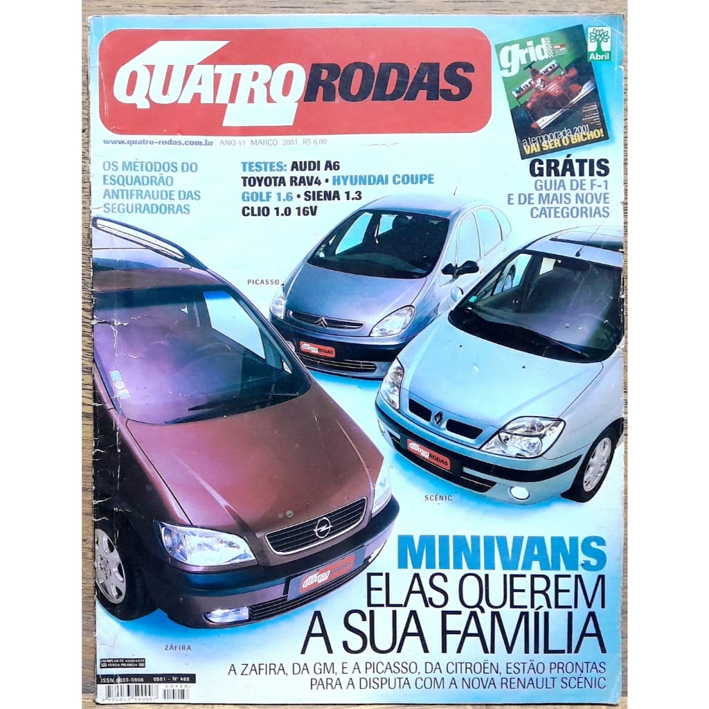 REVISTA QUATRO RODAS 488 2001 Zafira Scenic Picasso A6 Rav4 Golf 1.6