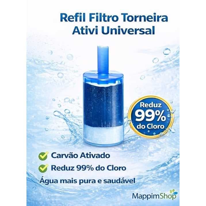 Refil Torneira Ativi Universal Carvão Ativado | Reduz 99% do Cloro | Original