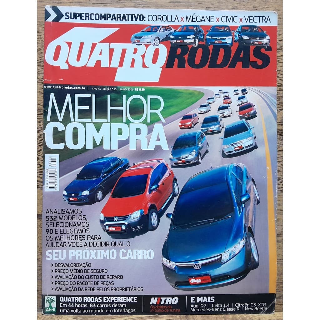 Revista Quatro Rodas 553 2006 Melhor Compra Corolla Megane Civic Vectra Q7 C3 XTR Beetle