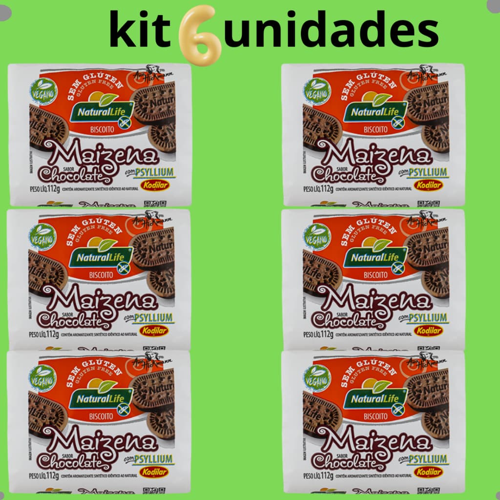 Kit 6 unidades Biacoito Maisena 112g Sem Glúten Vegano Sabor Chocolate