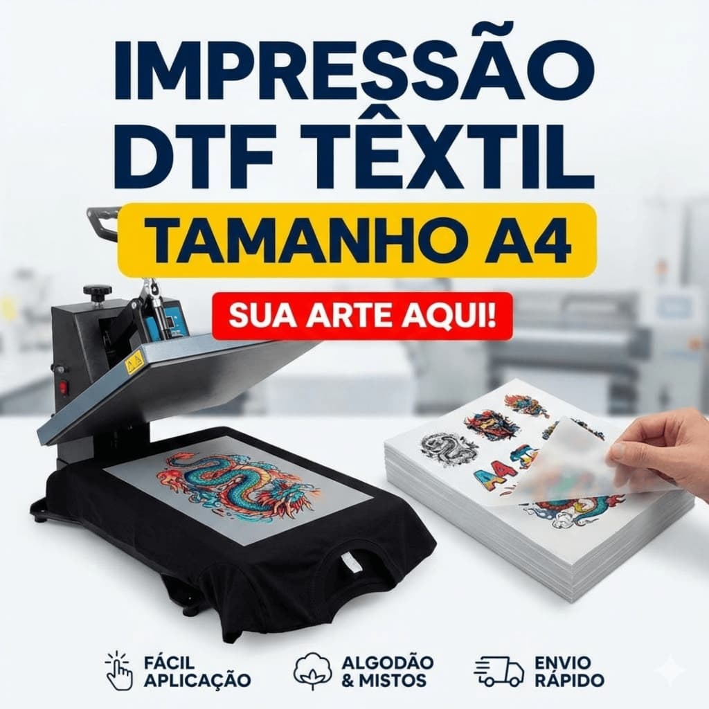 Folha Personalizada A4 DTF Impressa Com Sua Arte Estampa Resistente para Tecido Roupas ou Mochilas