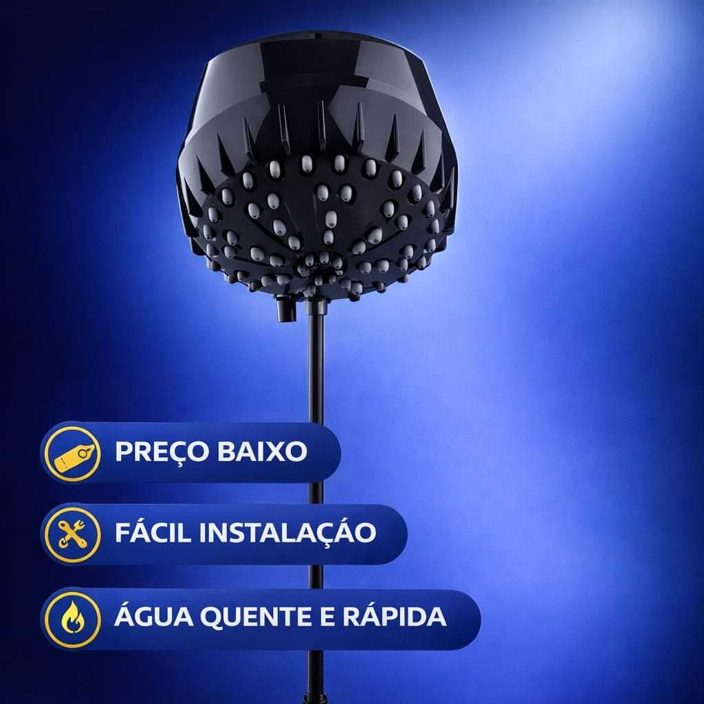 Chuveiro Elétrico Preto Black Piano Top Banho Sintex 220V 5500W Eficiente