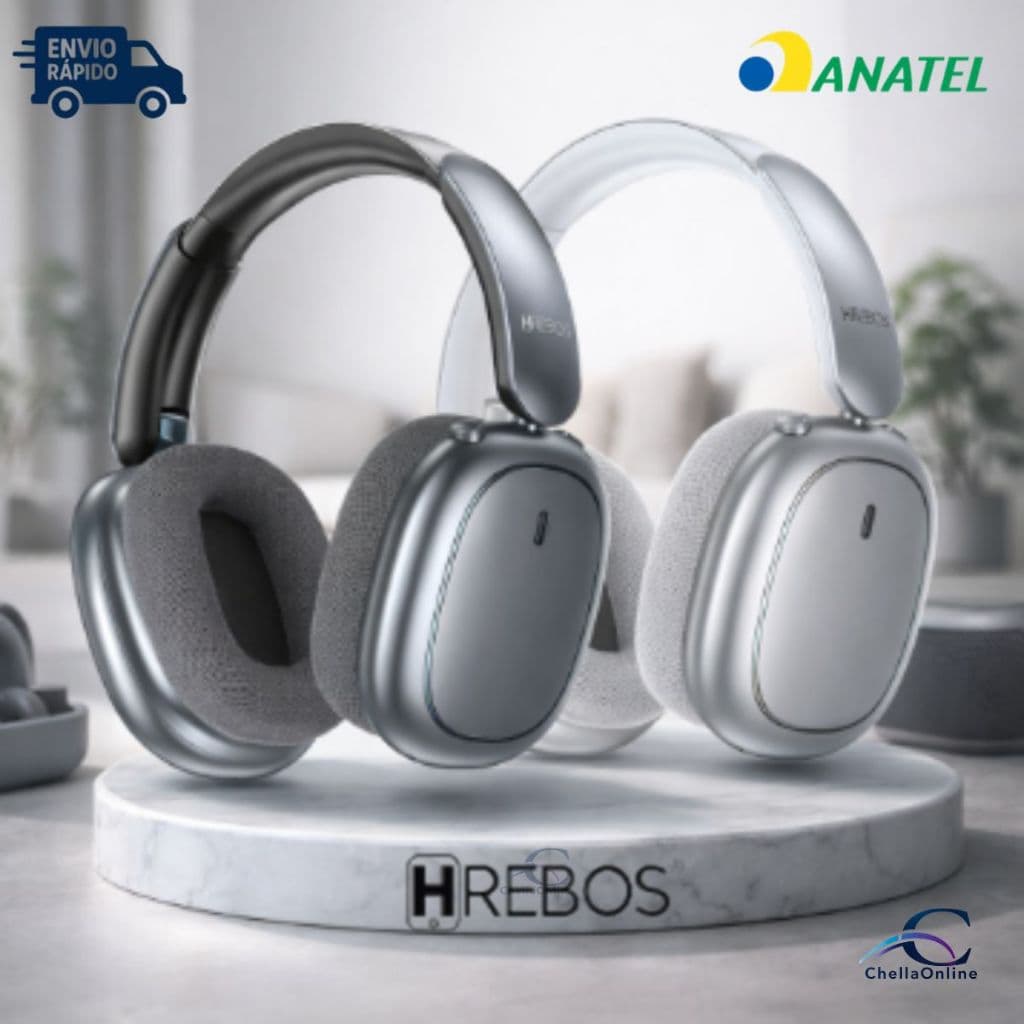 Fone de Ouvido Headphone Bluetooth Hrebos HP-400 Premium Prata ou Cinza Original Confortável Sem Fio