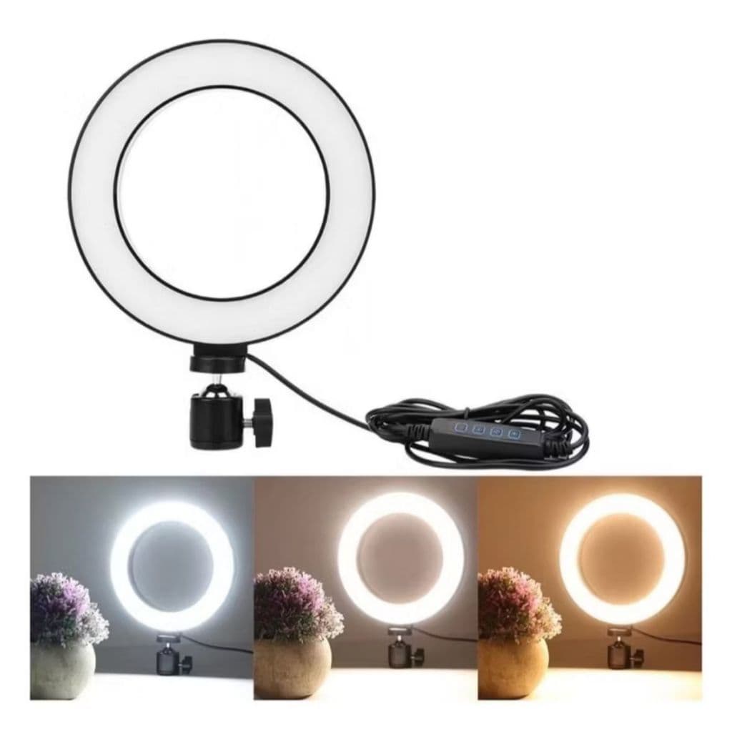 Ring Light 6 Polegadas Mesa Led 3 Cores Tripé Suporte Celular Selfie Maquiagem Live Tiktok