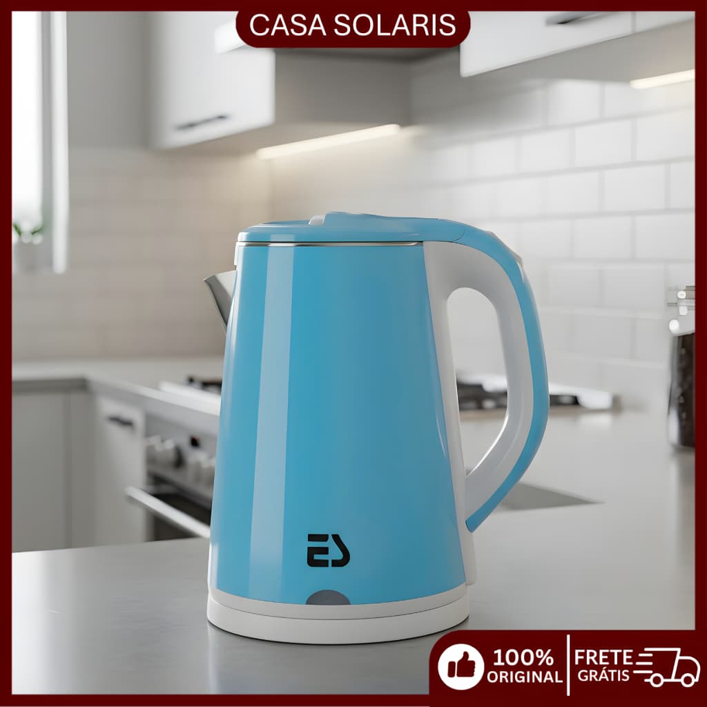 Chaleira Elétrica de Aço Inox SUS304 1.8L,127V Ferve Água Rápido com Tampa e luz - Design Moderno