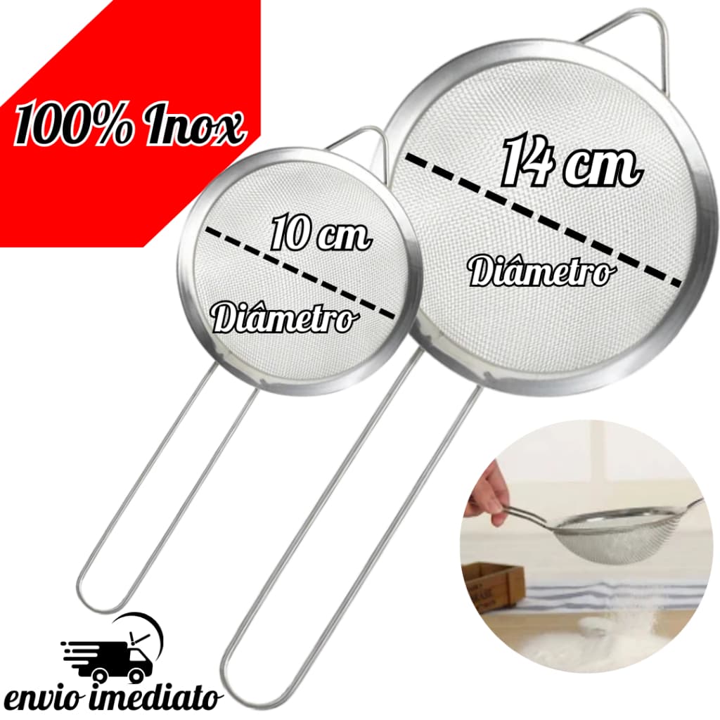 Peneira Multiuso em Aço Inox 10cm ou 14cm Alta Durabilidade para Uso Profissional e Doméstico