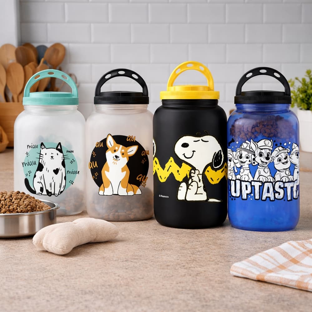 Pote Porta Ração Cachorro Gato Pet 3,6 Litros Com Alça Happy