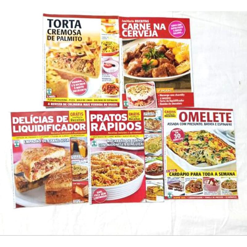 kit com 5 revistas de diversas receitas fáceis e práticas
