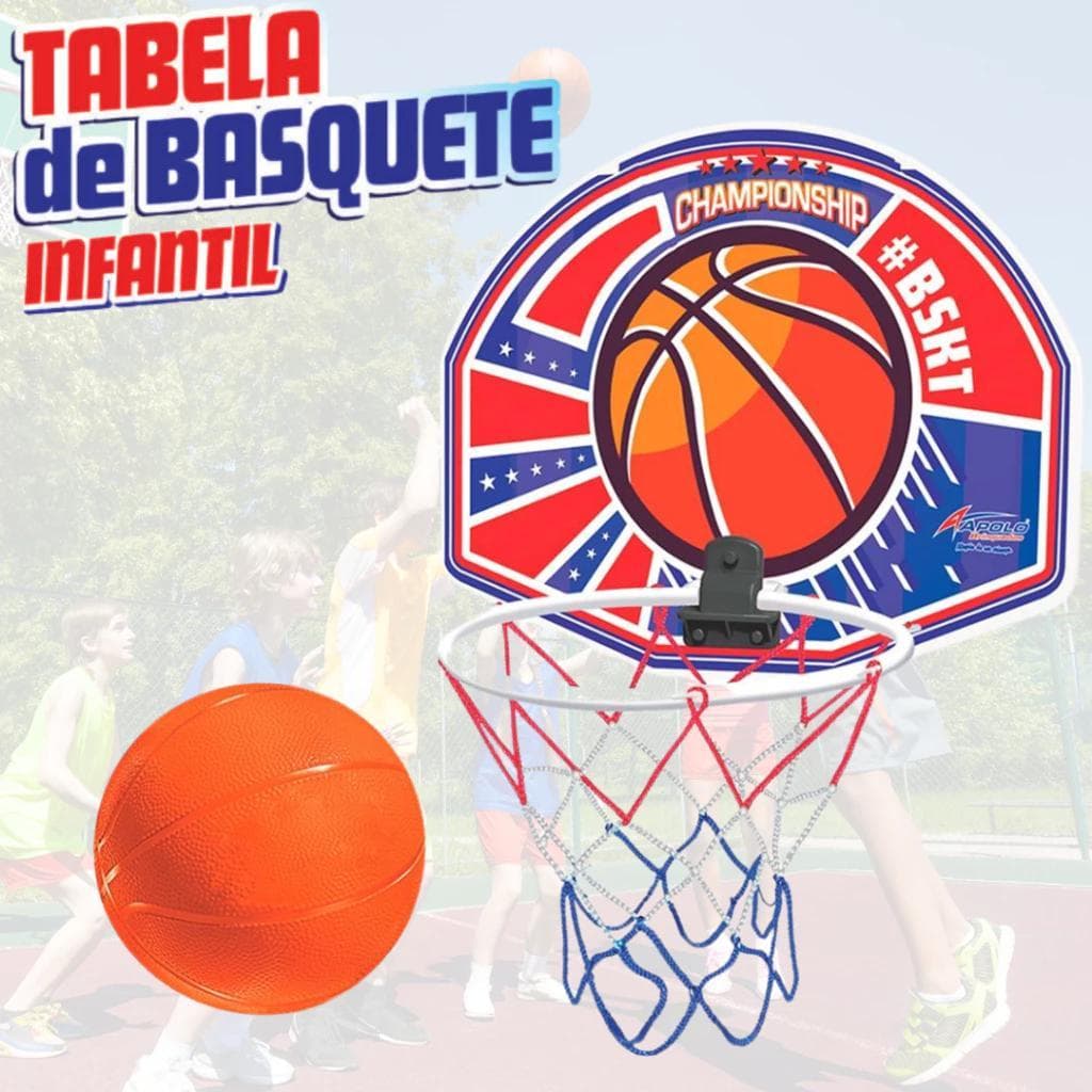 Kit 2 Tabelas de Basquete Infantil com Bola e Rede, 34x24 cm, Aro 16 cm, Montagem em Porta