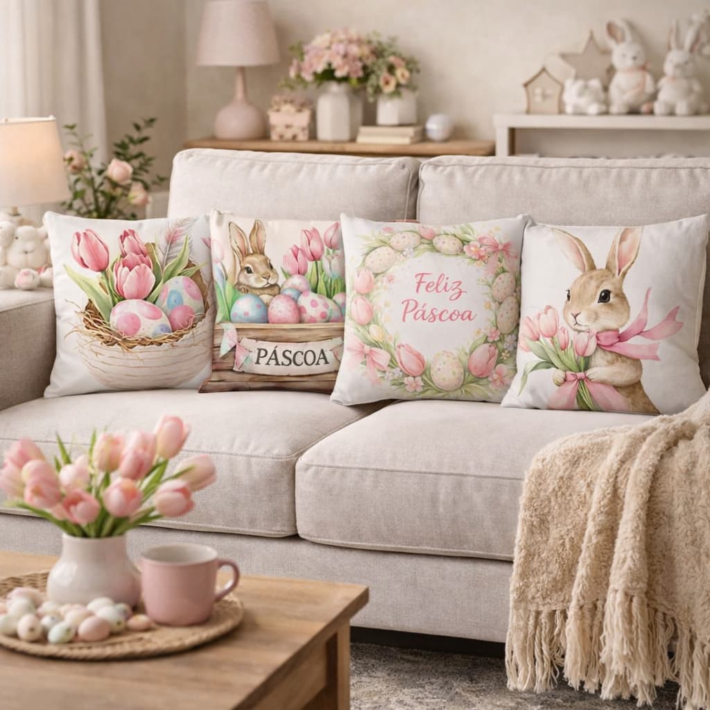 KIT 4 CAPAS DE ALMOFADAS DECORATIVAS PÁSCOA - TAMANHO 45X45