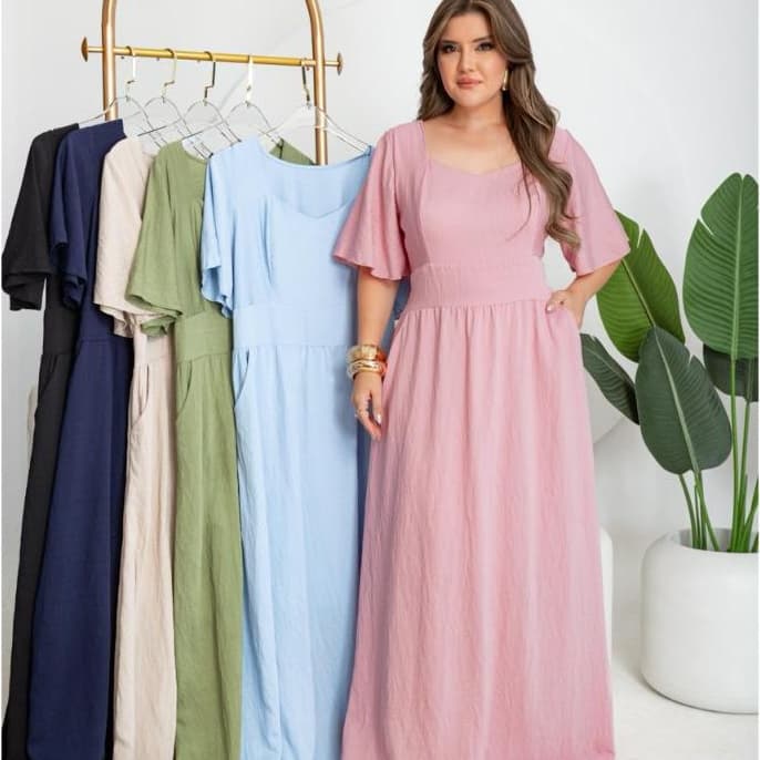 Vestido Longo🔥Elegante Confortável Bolsos ,Manga Solta Moda Feminina Estiloso Tendência 2026