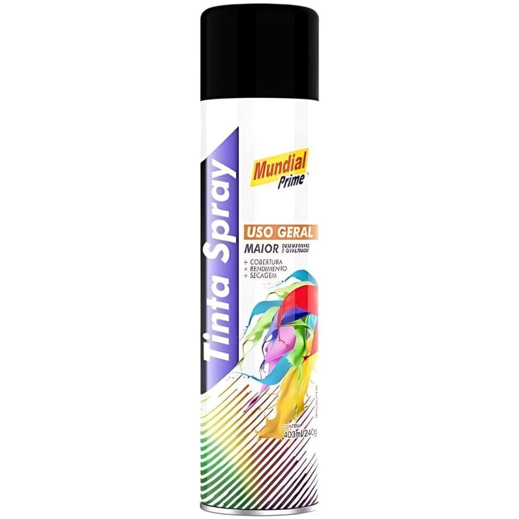 Tinta Spray 400ml Mundial Prime Preto Fosco Spray Uso Geral