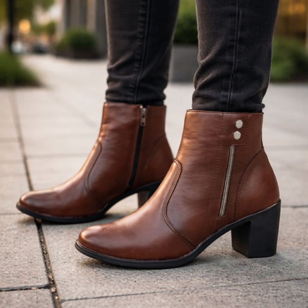 Bota Coturno Feminina Coturno Com Salto Médio Cano Curto Ziper Lateral Bico Fino