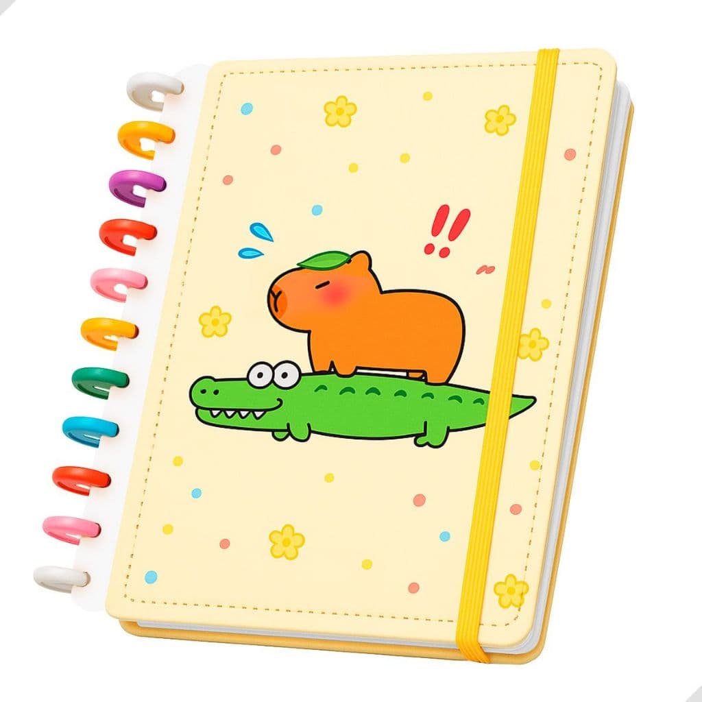 Caderno Inteligente 11 Discos Colorido Capivara A4 Universitário com Elástico 80 Folhas Escolar