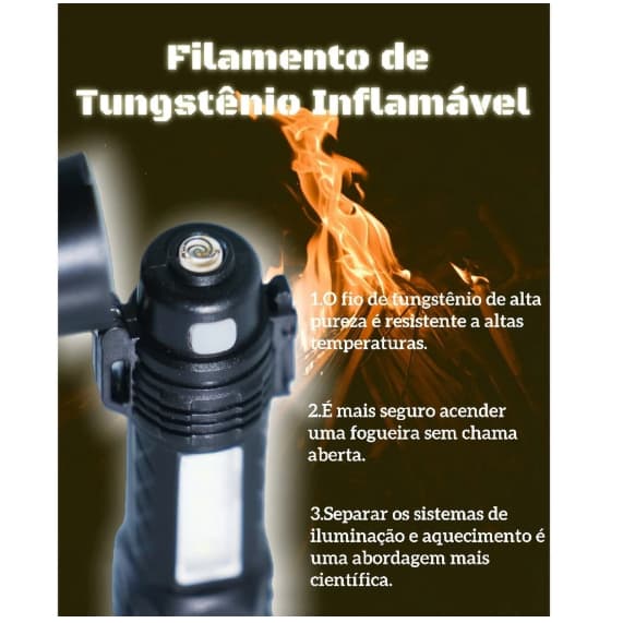 Lanterna LED Recarregável de Alto Brilho Impermeável | Aquecimento por Filamento | Uso Emergencial