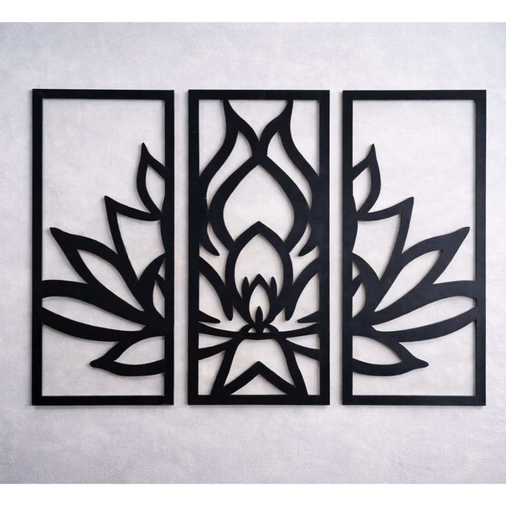 Flor de Lótus em Trio 67 x 94cm em Madeira MDF Aplique de Parede 3mm