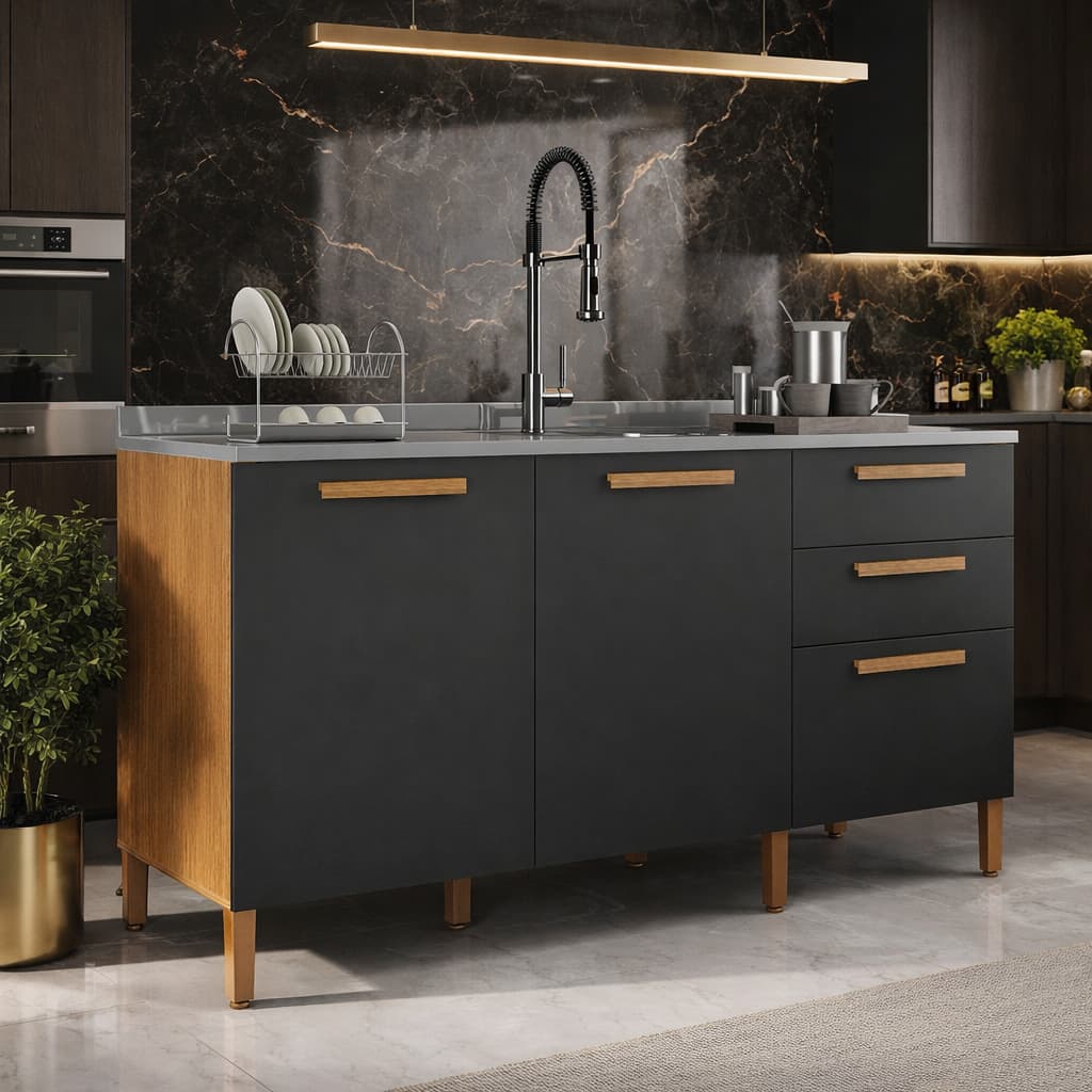 Balcão América 158cm Cozinha Ou Lavanderia Multiuso Com Gavetas MDP/MDP Alta Qualidade