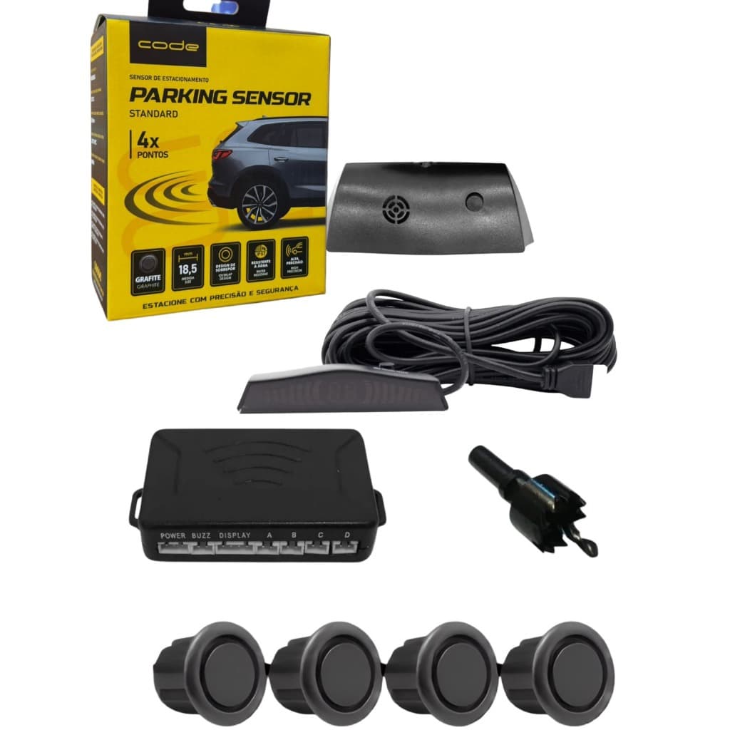 Sensor Estacionamento 4 Pontos Grafite Display Led Sinal Sonoro Code