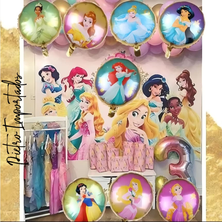 KIT 8 BALÕES PRINCESAS DISNEY COM AS PRINCIPAIS PRINCESAS CADA BALÂO COM UMA PRINCESA DIFERENTE E UM MUNDO ENCANTADO