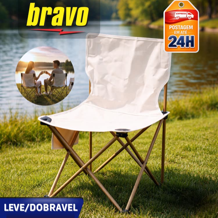 Cadeira Portátil De Aço Dobrável Com Porta Copos Apoio de Costas Para Camping e Pesca