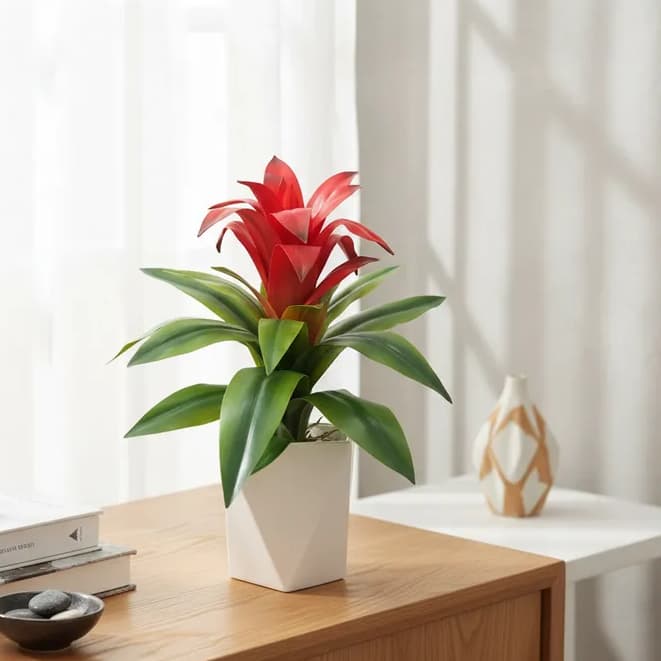 Planta Bromélia Artificial Real Toque Casa Decoração