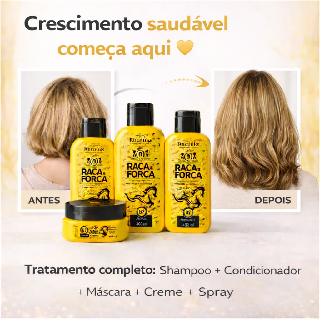 Kit Para Crescer Cabelo Rápido com Biotina B7 Fortalecimento e Redução da Quebra 5 Passos