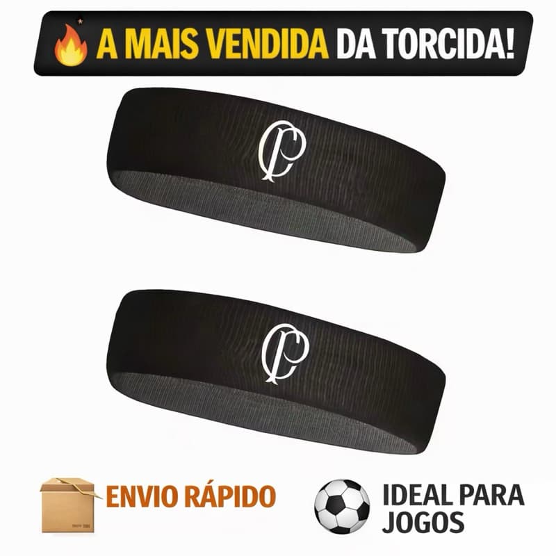 Faixa de Cabeça Torcida Futebol Corinthians Preta e Branca | Kit 2 e 3 Unidades Elástica Confortável Unissex