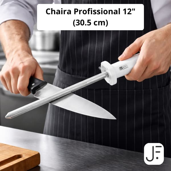 Chaira Profissional Branca 12 Polegadas ou Afiador Facas Aço Inox Açougue Chef Cozinha