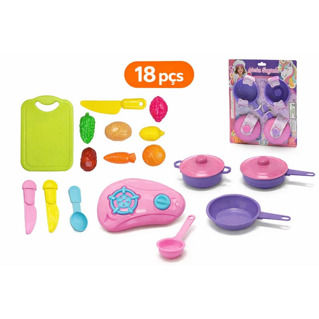 SUPER Kit Cozinha Infantil 18 Peças com Fogão e Acessórios – Presente Perfeito para Crianças