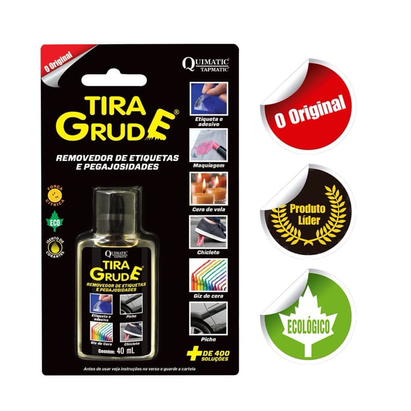 Tira Grude Removedor de Cola 40ml Quimatic Original Remove Etiqueta Cola Graxa Óleo Adesivo Limpeza Pesada