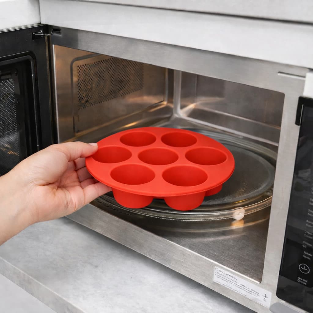 Forma de Silicone Air Fryer Antiaderente com 7 Cavidades Para Cupcake Bolo Muffin Microondas Forno