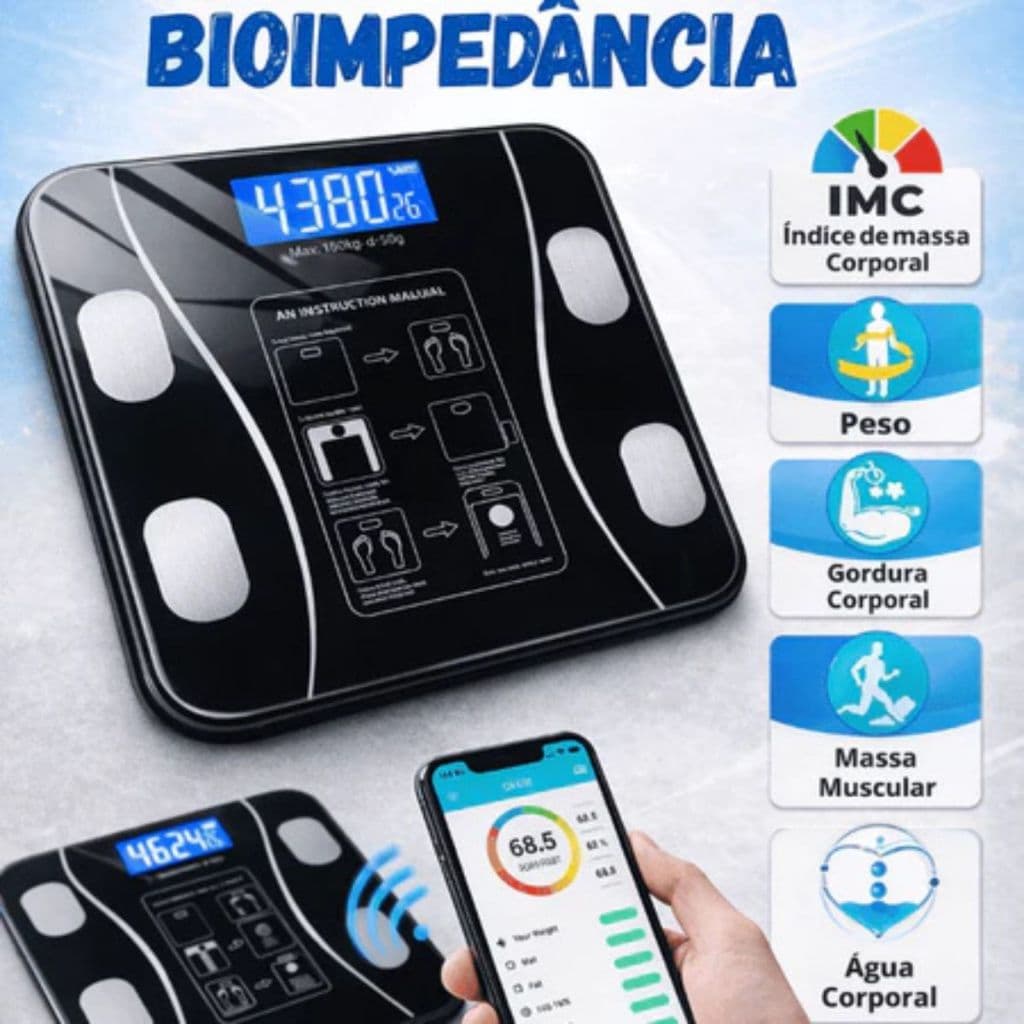 Balança Inteligente Bioimpedância Digital Profissional via Bluethooth Vidro Temperado