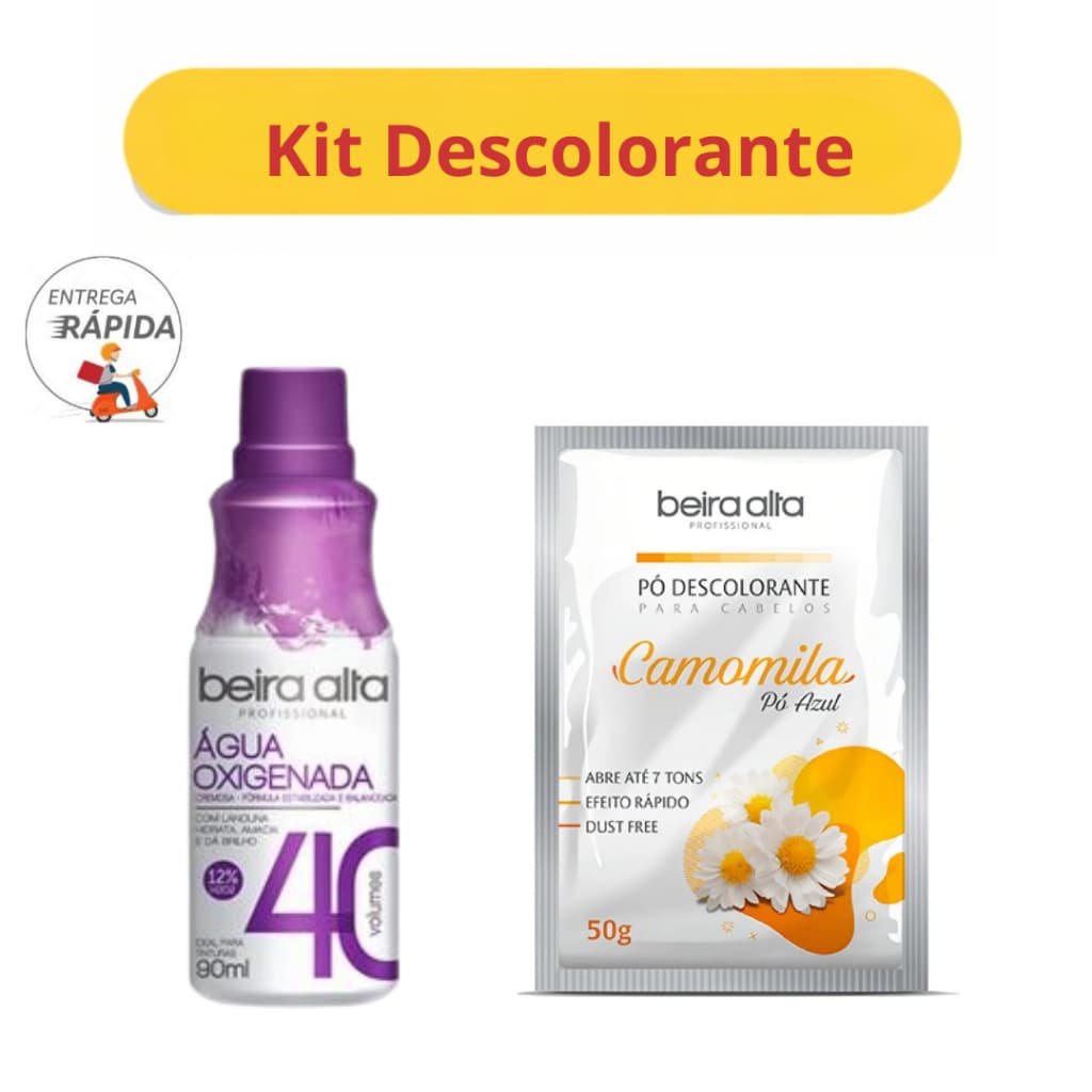 Kit Pó Descolorante Camomila Beira Alta 50g + Agua Oxigenada Beira alta 40 Volumes