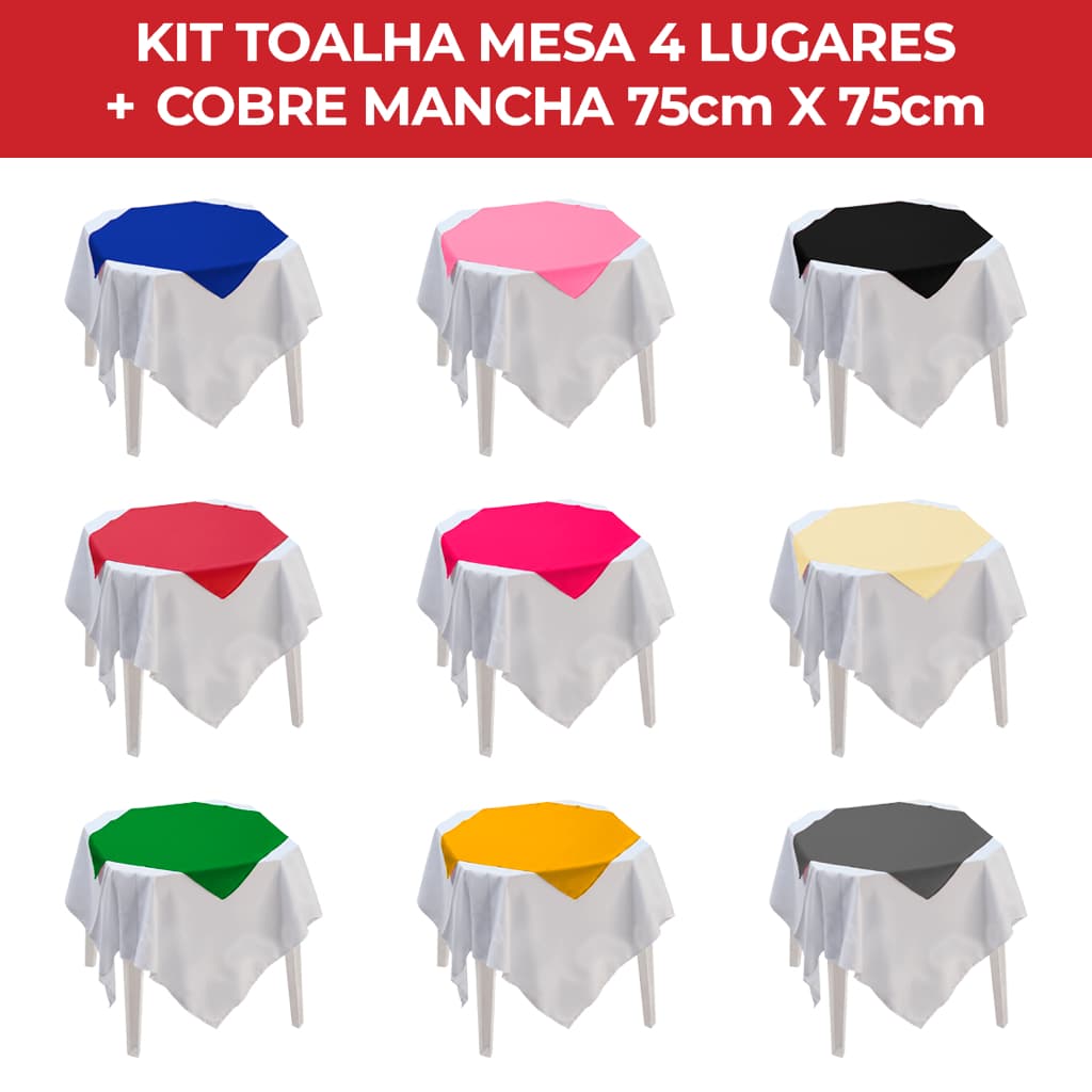 Kit Toalhas de Mesa Oxford 1,50x1,50m + Cobre Mancha 75x75 Decoração Festa Buffet